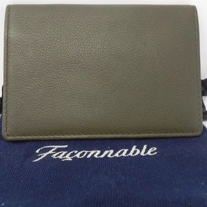 FACONNABLE LEATHER CARD CASE WALLET NEW BROWN